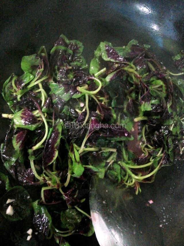 倒入苋菜翻炒。