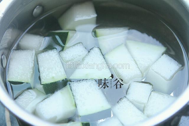 锅内加入冬瓜、姜丝，加适量清水煮开。
