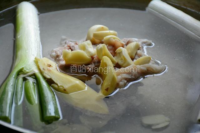 煮白水羊肉很简单：羊肉用冷水焯过洗净，姜和蒜拍松，与大葱一起和羊肉用冷水同煮。大火烧开，敞盖烧15分钟。