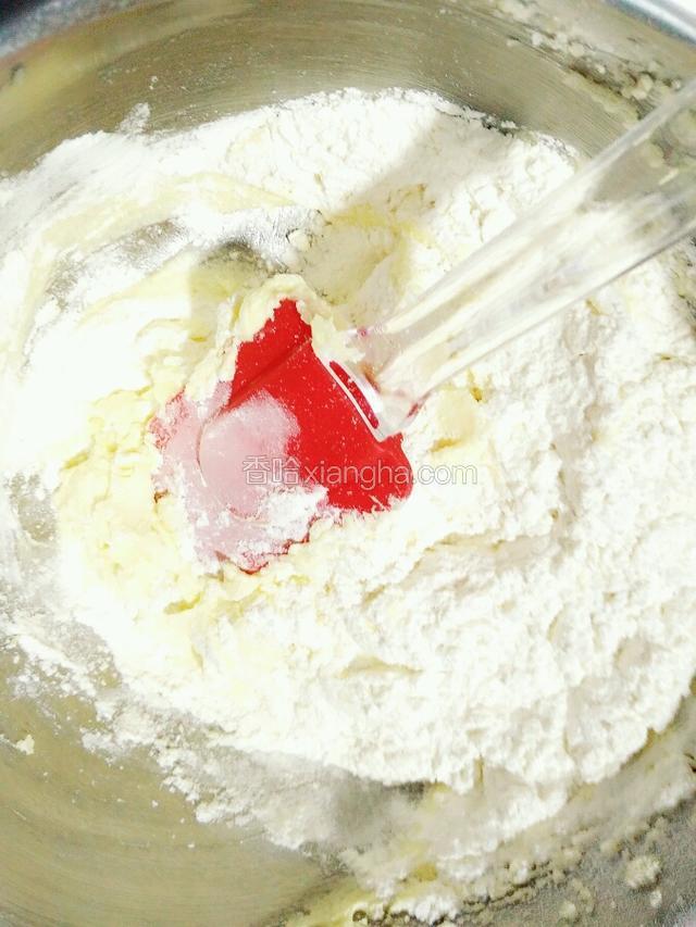 用橡皮刮刀搅拌至无干粉。