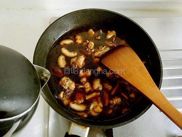 再加入漫过鸡肉的清水，大火烧开后转小火慢炖。