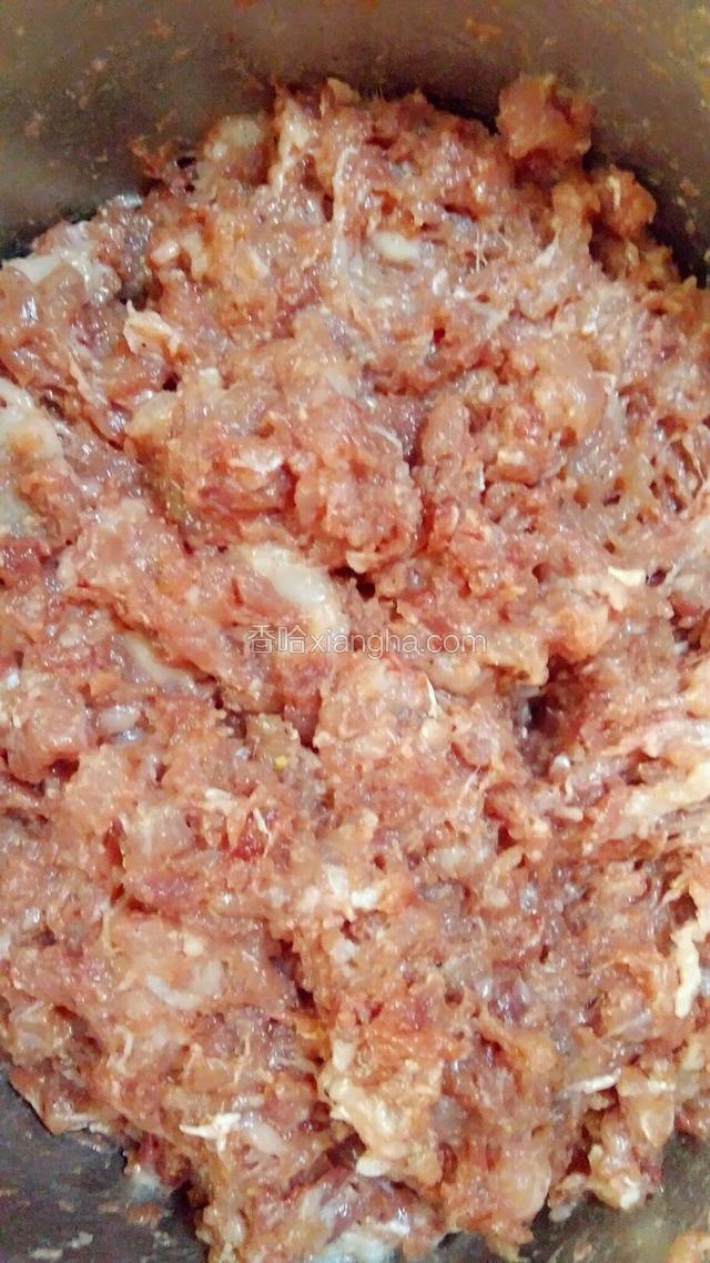 剁成肉泥，加入其他料搅拌均匀，继续搅打成劲，放冰箱冷藏最少两个小时入味。