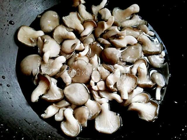 锅内加适量的青水，把蘑菇倒入锅内，开大火进行焯水。