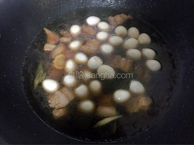 放入鹌鹑蛋，转中火炖煮