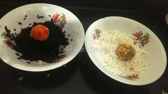 把混合好的肉馅揉成小丸子然后裹上糯米