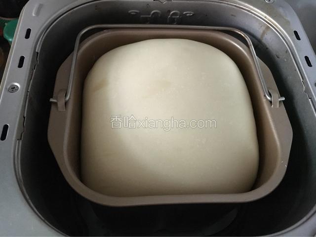 在面包机里发酵至2.5倍大。
面发好后，再起动揉面程序几分钟，给面团排气。