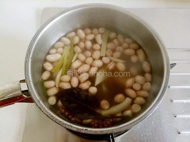 大火煮开后转小火再煮(花生口感自己定，喜欢硬点就煮时间短点)，煮好后沥干水份备用。
