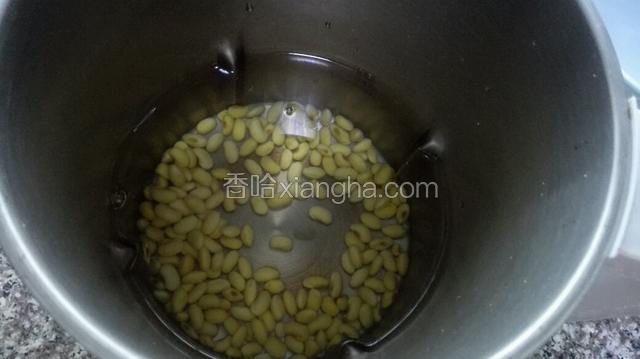 豆子放入豆浆机，水注入到分界线，不要超出！