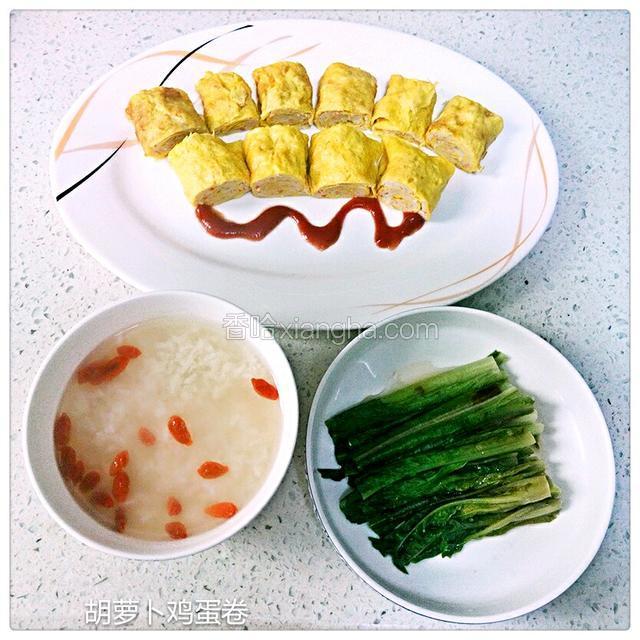 切段，装盘，配上自制的甜酒、青菜，一次营养早餐。