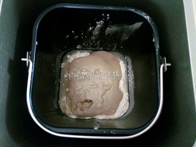 把混合后的猪油倒入，并倒入2/3的冷水。启动面包机开始揉面。
因为面粉吸水性不同所以这里的冷水最好先预留一部分后面视情况添加。
我这里用面包机揉面，等揉成团了再取出手揉，这样不会弄的一手粉。
你们也可以手揉或厨师机揉，手揉就把所有材料加入盆子里用刮刀拌匀后再提到案板上揉搓即可。刮刀上粘上的粉类也不要用手去拨，手温会让猪油融化弄不干净，可以用塑料刮板刮下来即可。