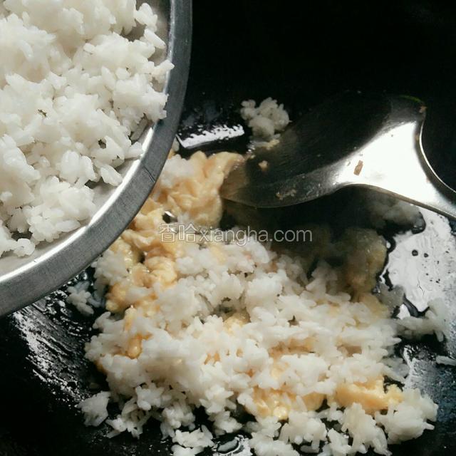 倒入剩米饭。