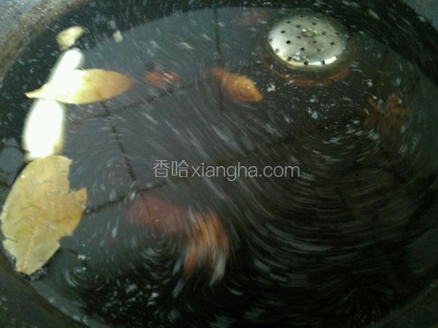 锅内放所有佐料和足量水。
花椒、陈皮和干姜丝放进料盒。