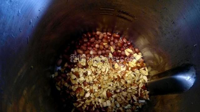 把切好的红枣丁放入豆浆机机桶内。
