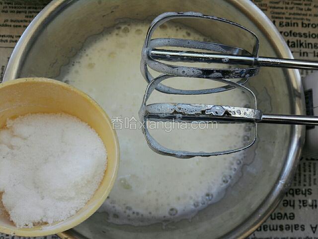 在次看到蛋白泡变浓密加入第二次糖