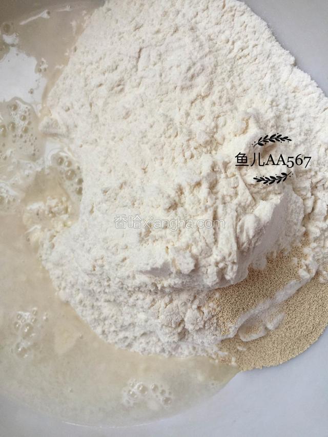 面粉和酵母用温水110克混合，搅拌成棉絮状。