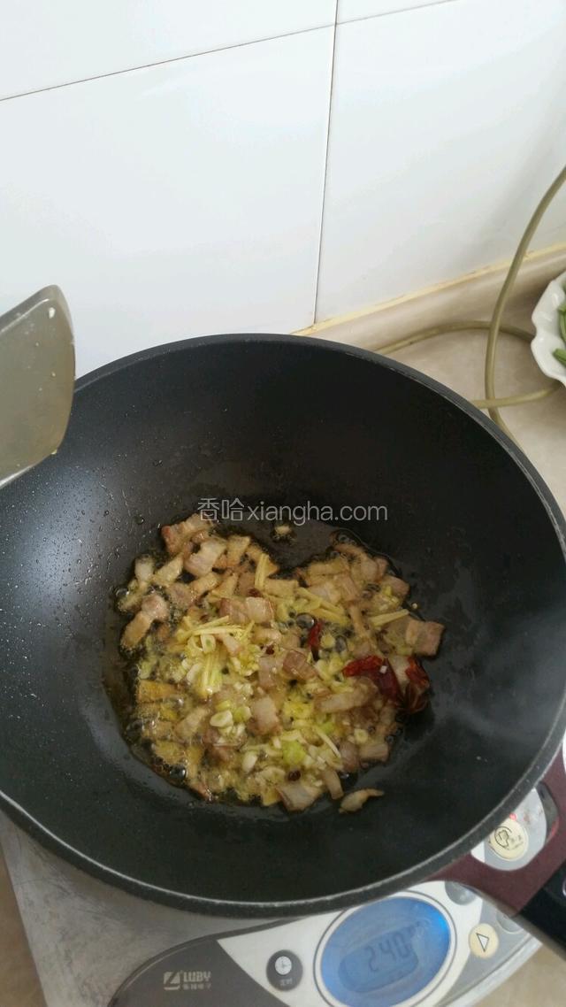 放入葱姜蒜煸炒出香味；