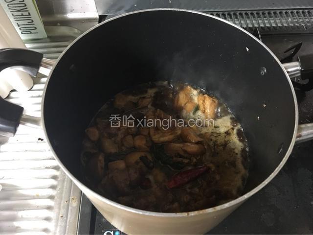 把炒好的肉倒入锅内后加入300毫升水，大火煮开。