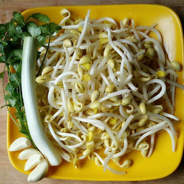 准备食材，洗干净（豆芽最好掐掉根须，去掉豆皮）