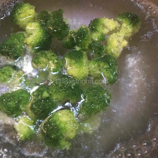 西兰花洗干净，用清水侵泡30分钟，下锅炒熟。