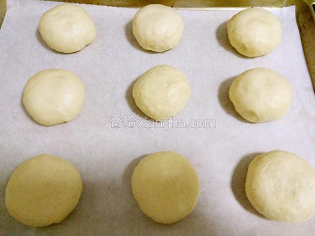 烤盘铺上吸油纸或锡纸，把面包生坯摆放好