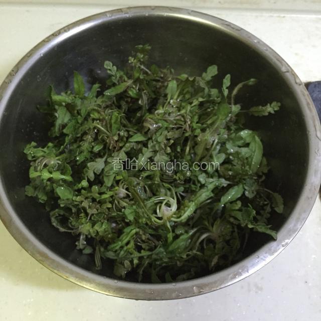 将荠菜摘除黄叶，浸泡清洗干净。这个过程是耗时最长的。
