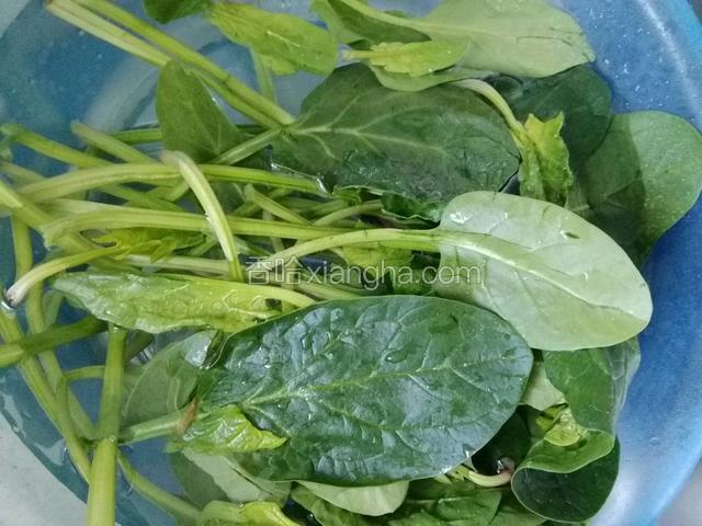 菠菜，清水洗干净。