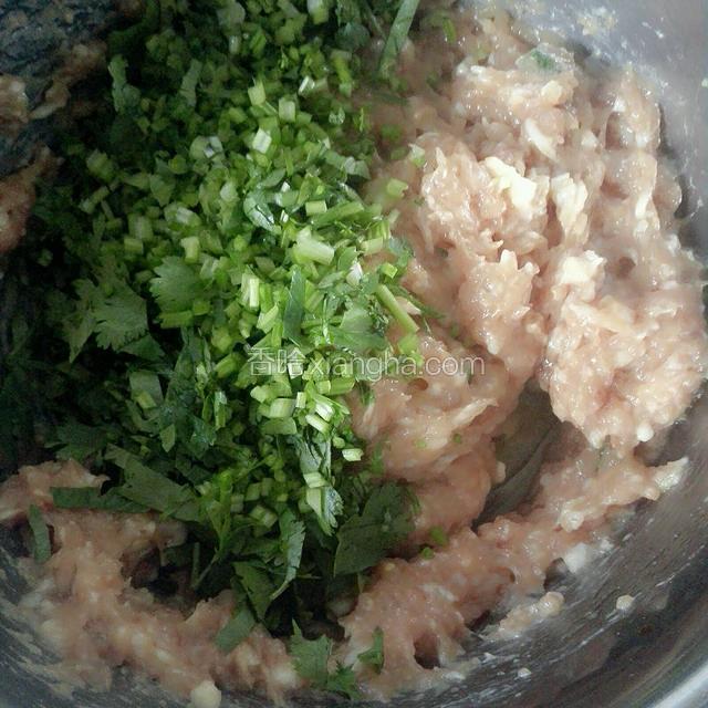 放入香菜沫，继续顺时针搅拌