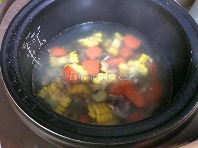 1个半小时后开盖，加入胡萝卜，继续煲煮半个小时左右