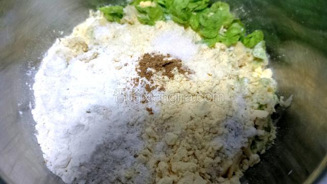 放入适量盐、十三香，拌匀。