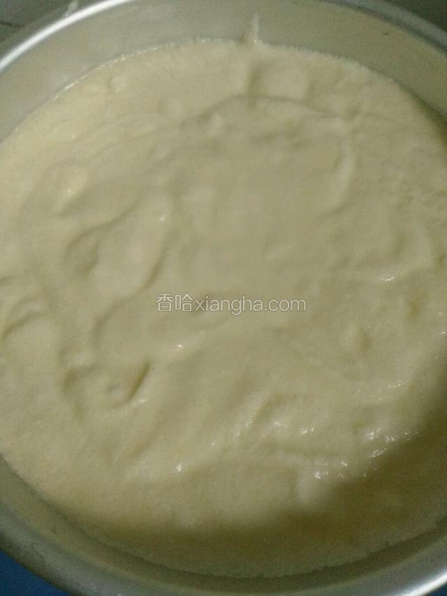 烤箱预热，150℃，上下火烤50分钟左右
面糊倒入八寸模具，震出气泡