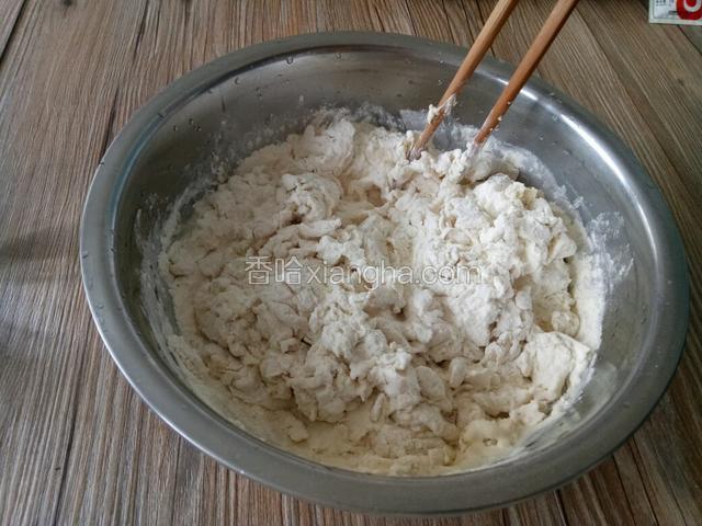 分次加入凉白开，用筷子搅拌成棉絮状
