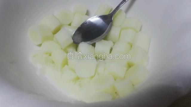 蒸熟的山药趁热用勺子压成泥