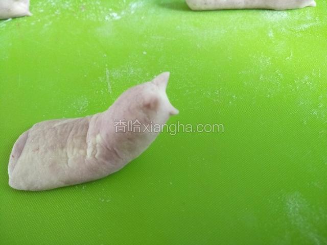 做出蜗牛的头和身子，后面压扁