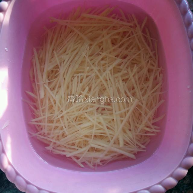土豆去皮切片再切丝，用清水多洗几遍