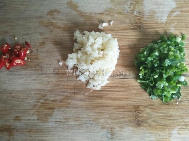 小米椒，大蒜，小葱，香菜均切末