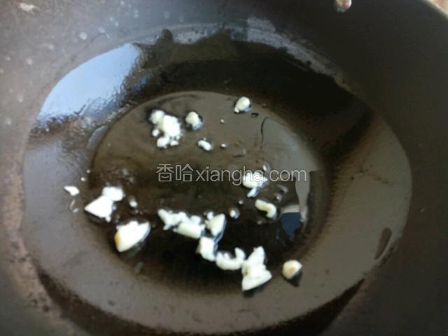 锅中加少许油，油热后，下入蒜末炒香。
