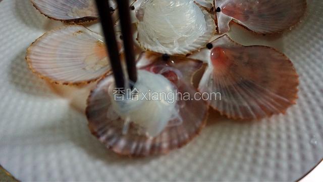 用筷子夹住粉丝转一圈，放入备好的扇贝克内