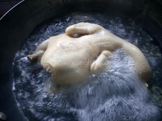 锅内准备热水，把鸡放入，待水烧开后捞出备用