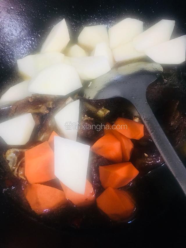 再倒入土豆和胡萝卜