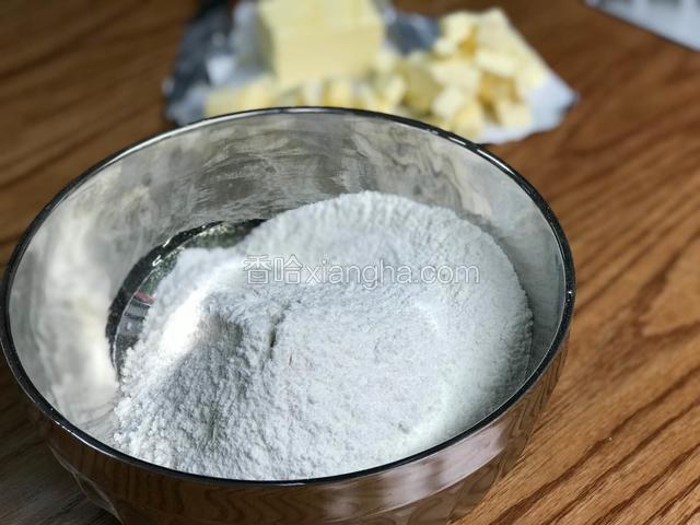 首先打开烤箱200度预热、烤盘上刷油货用烤纸（我个人比较喜欢用烤纸）.
将面粉、糖、烤焙粉和盐混合拌匀.