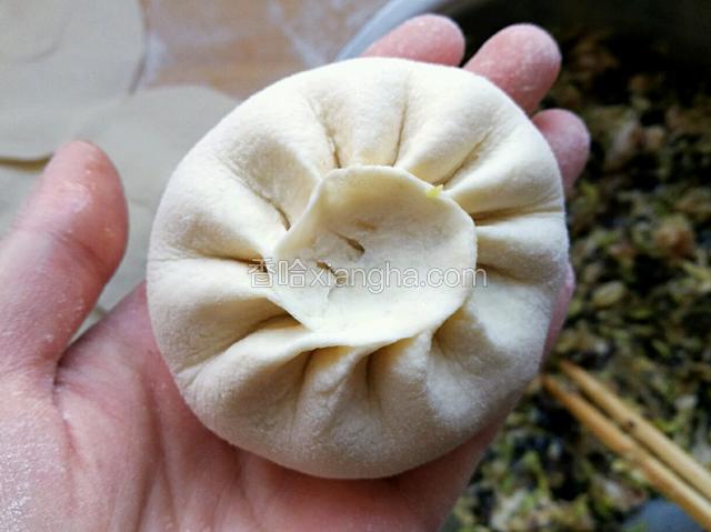 沿包子褶在捏一圈，捏出鱼嘴