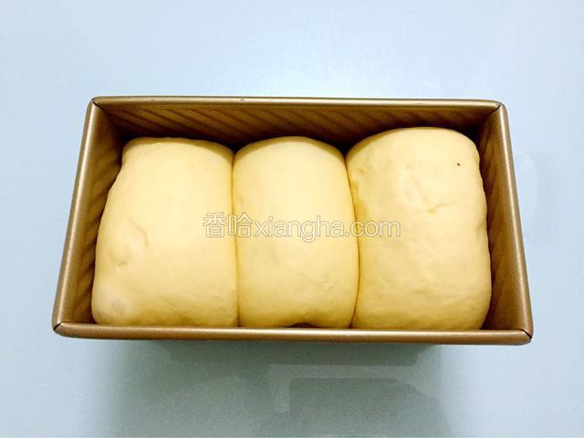 发酵到九分满时，盖上盖子，烤箱上下火180度预热