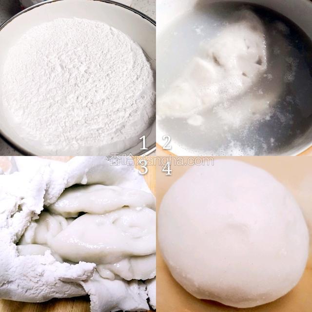 
在冻馅时活面：
在糯米粉里加入温开水搅拌均匀后和面；
和好的面团会松散不柔软，取1/4左右的小面团,放入锅里用开水煮熟，面团浮起说明熟了；
把揉好的面团摊开，放入煮熟的小面团，和均匀，和好的面要多揉一会儿，感觉面已上劲为止；
这样和好的面团粘性非常大，很柔软，QQ弹不松散。