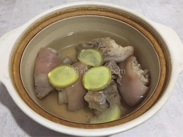 猪蹄放入砂锅中加入姜煲3小时。