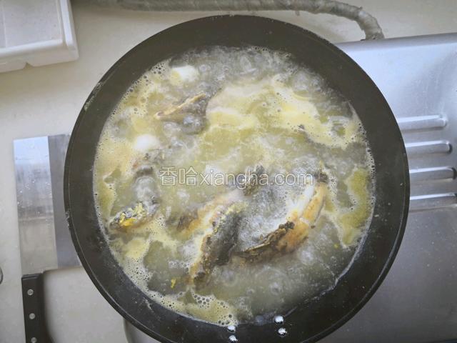 将开水倒入锅中没过鱼身（量根据自己需要加），加入少许白胡椒粉去腥味，大火煮沸，改用小火炖30分钟。