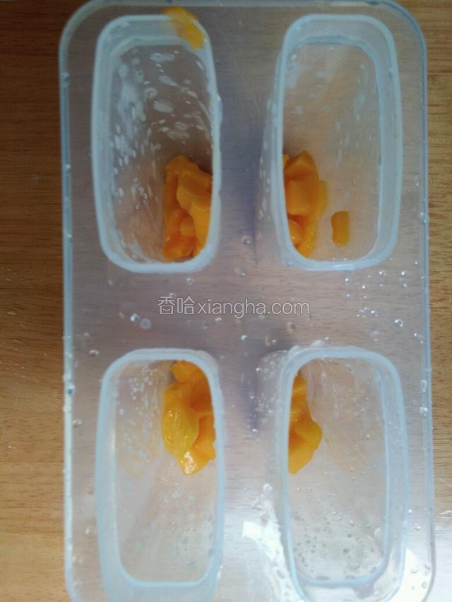 将芒果丁放入模具里