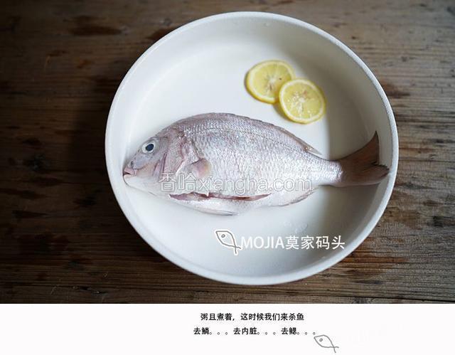 粥且煮着。这时候我们来杀鱼。去鱼鳞…去内脏…去鱼鳃…