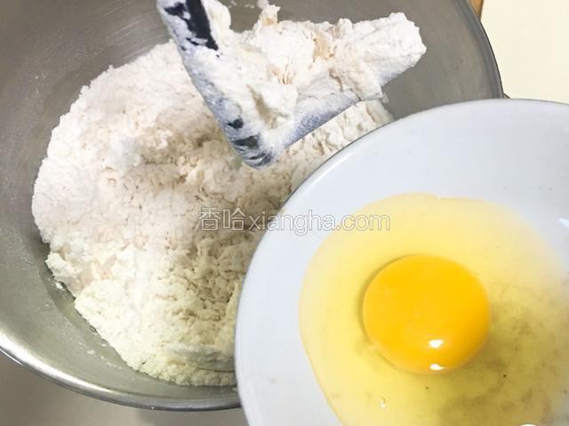启动厨师机搅拌一下，加入鸡蛋。