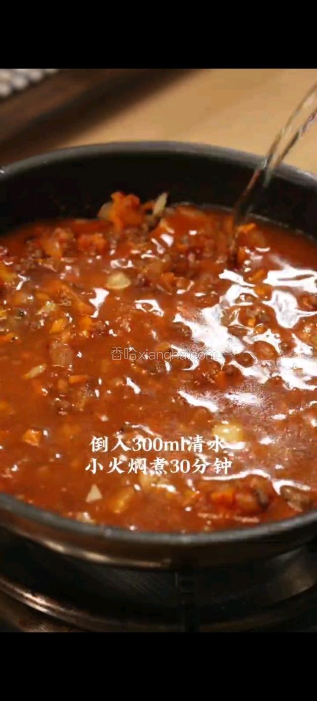 倒入300ml清水，小火焖煮30分钟。