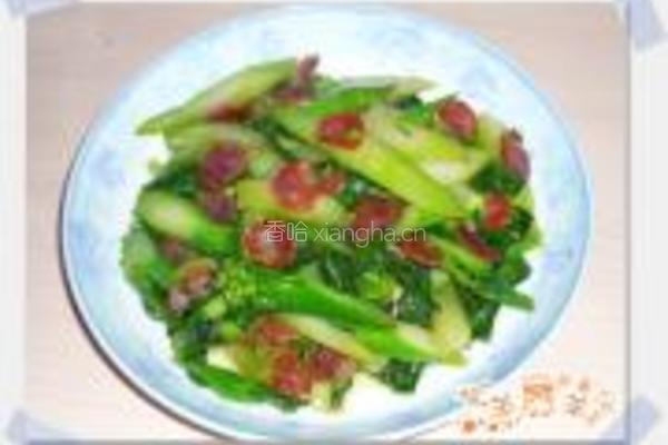 腊肠炒芥蓝菜的做法图解6